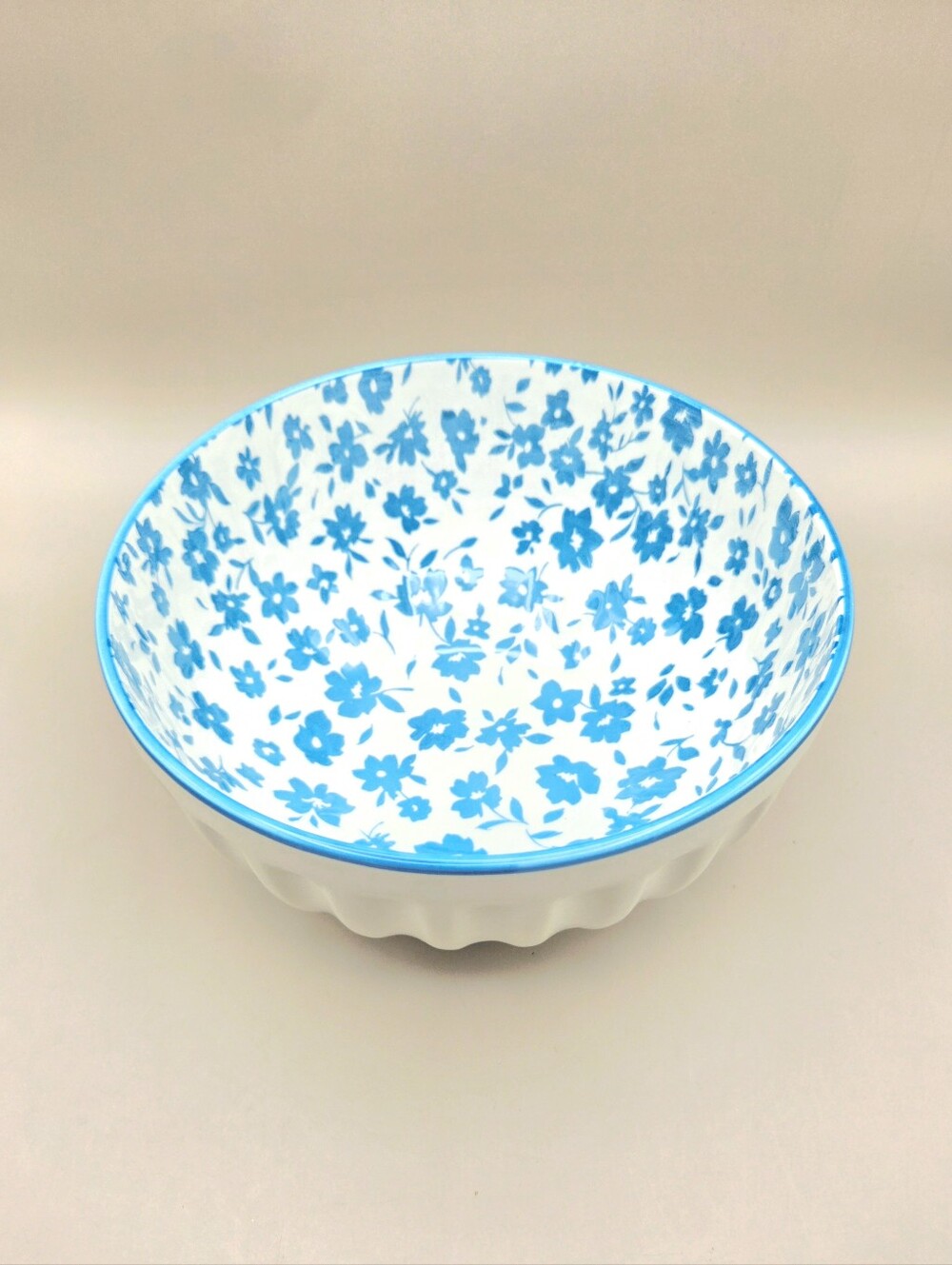 Blue & White Floral Ceramic Pasta Bowl, NWOT